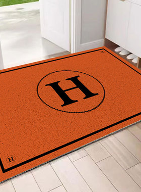 网红橙色大H入户门垫丝圈换鞋垫 潮牌可裁剪门口玄关地垫进门脚垫
