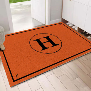网红橙色大H入户门垫丝圈换鞋 潮牌可裁剪门口玄关地垫进门脚垫 垫