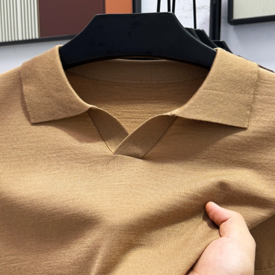 10精纺羊毛海鸥领polo衫男士薄款针织短袖春秋季打底衫半袖毛衣