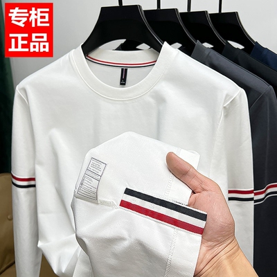 品牌索罗纳冰丝棉t恤长袖男装春秋季新款下摆开叉打底衫tb潮体恤