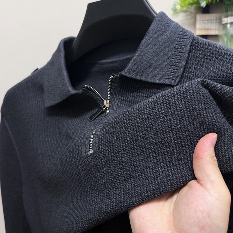 男士针织衫2024春秋新款翻领纯色毛衣男秋装商务休闲长袖打底衫潮