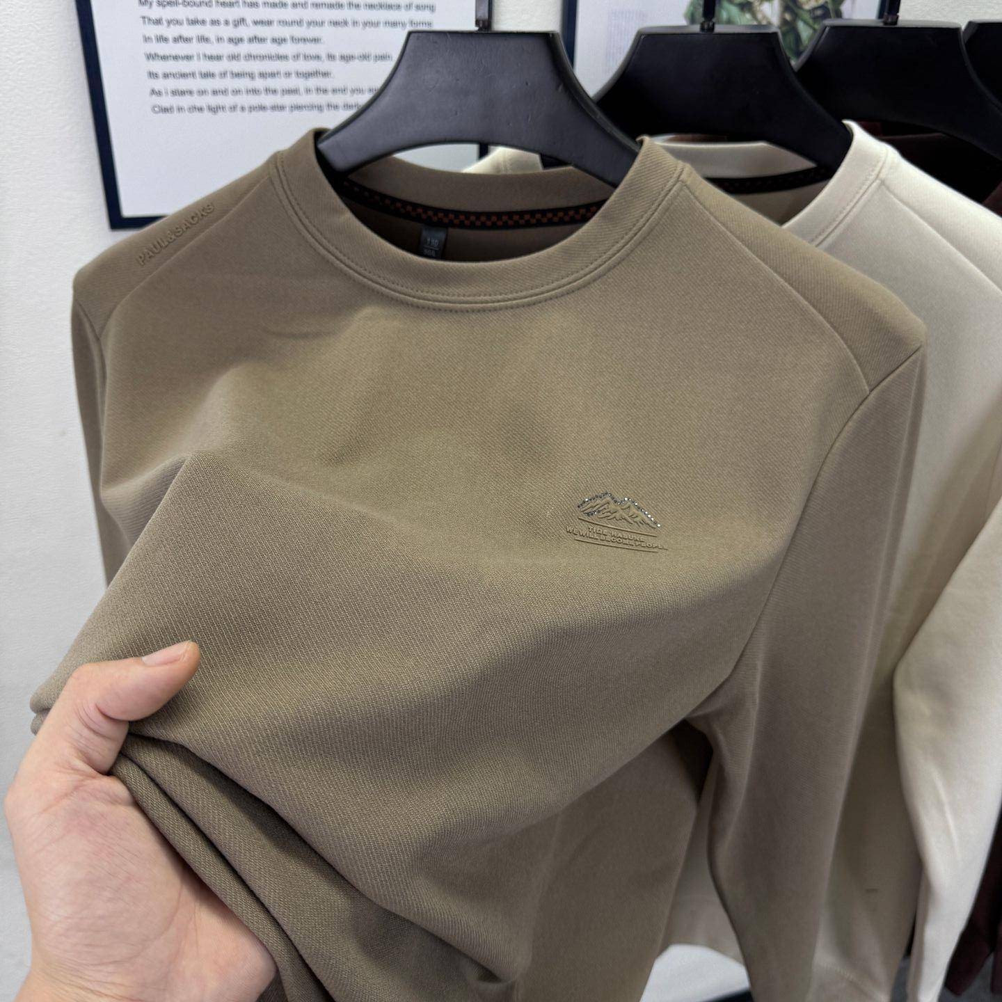 秋冬德绒男士秋冬加厚长袖卫衣印花休闲磨毛t恤男圆领保暖打底衫