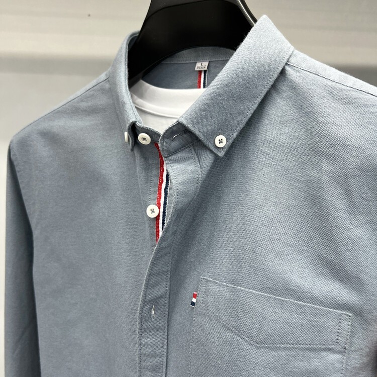 特价米款纯棉正品春秋季长袖衬衫男商务休闲宽松牛津纺真口袋衬衣