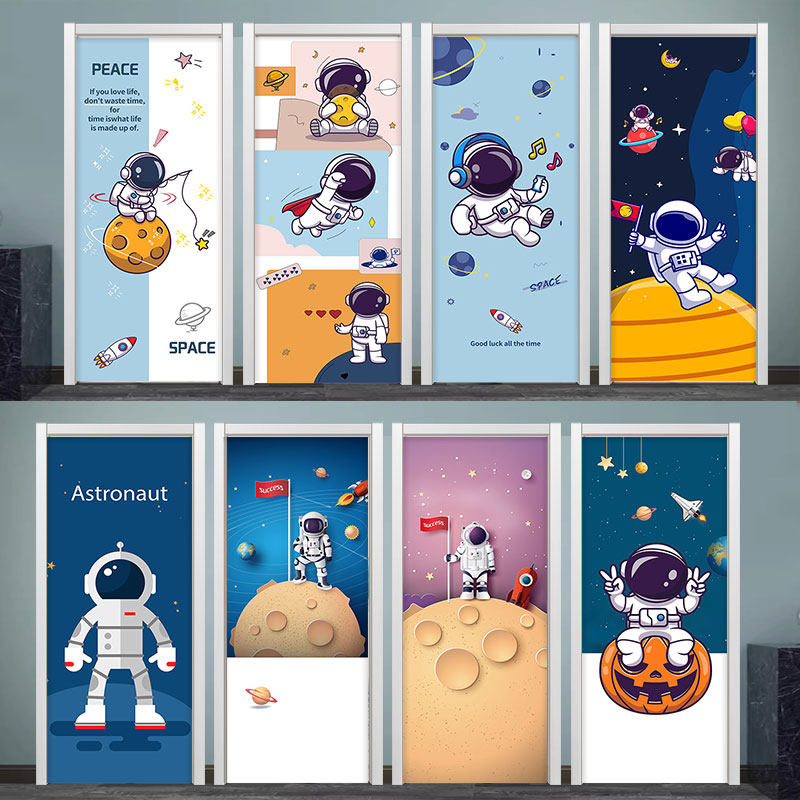 宇航员门贴纸自粘翻新玻璃门木门店铺门定制门贴纸遮丑网红门贴