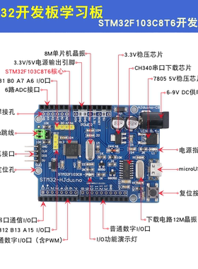 STM32小系统板STM32F103C8T6开发板HJduino学习板USB下载赠视频教