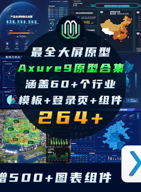 264Axure9/10大数据可视化大屏模板智慧行业城市政务电商原型组件