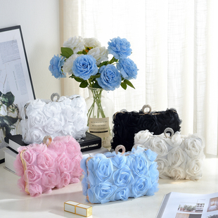 厂家直销雪纺花朵晚宴包香槟色女士旗袍包手工礼服包钻饰包手拿包