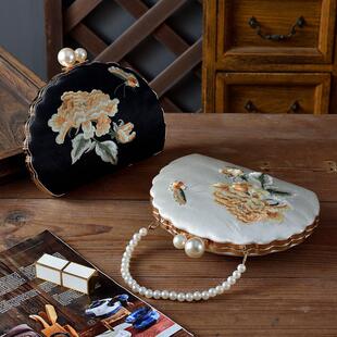 中式旗袍女包国风刺绣手提包古风汉服手拿包刺绣花朵包宴会礼服包