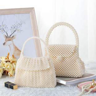 新款ins小众设计手工编织包度假包新娘晚宴包珍珠包手提包女