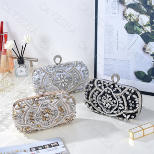cavesha新款百搭欧美时尚名媛镶钻珠绣晚宴包水钻宴会手拿包小包
