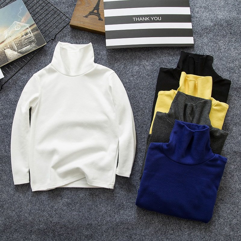 白色春秋款高领时尚搭大童打底衫