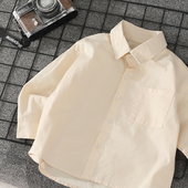 男童杏色长袖 宽松外穿纯棉儿童上衣休闲帅气衬衣大童 衬衫