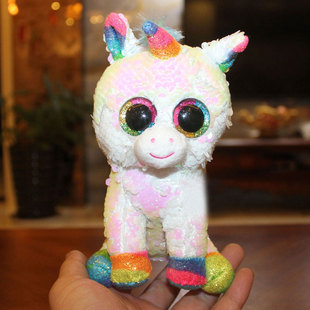 美国ty大眼亮片独角兽玩偶猫咪兔兔毛绒玩具恐龙猫头鹰女神节礼物