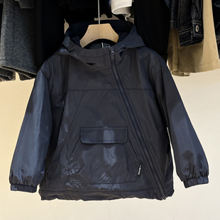 RESUMEHOME简历童装冬季中童男防风加绒帽衫儿童厚款连帽卫衣外套