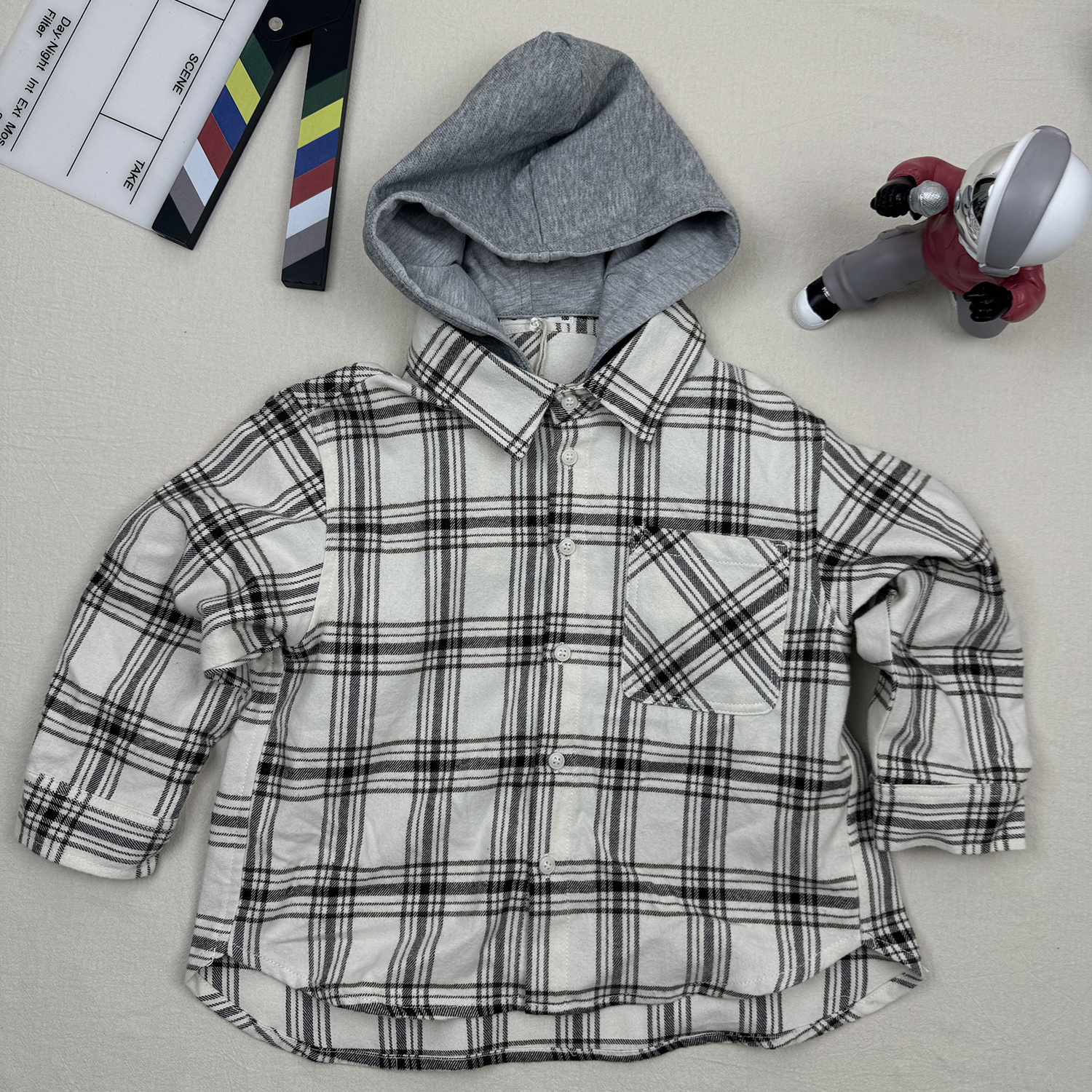 衬衫连帽外套男童春秋款格子