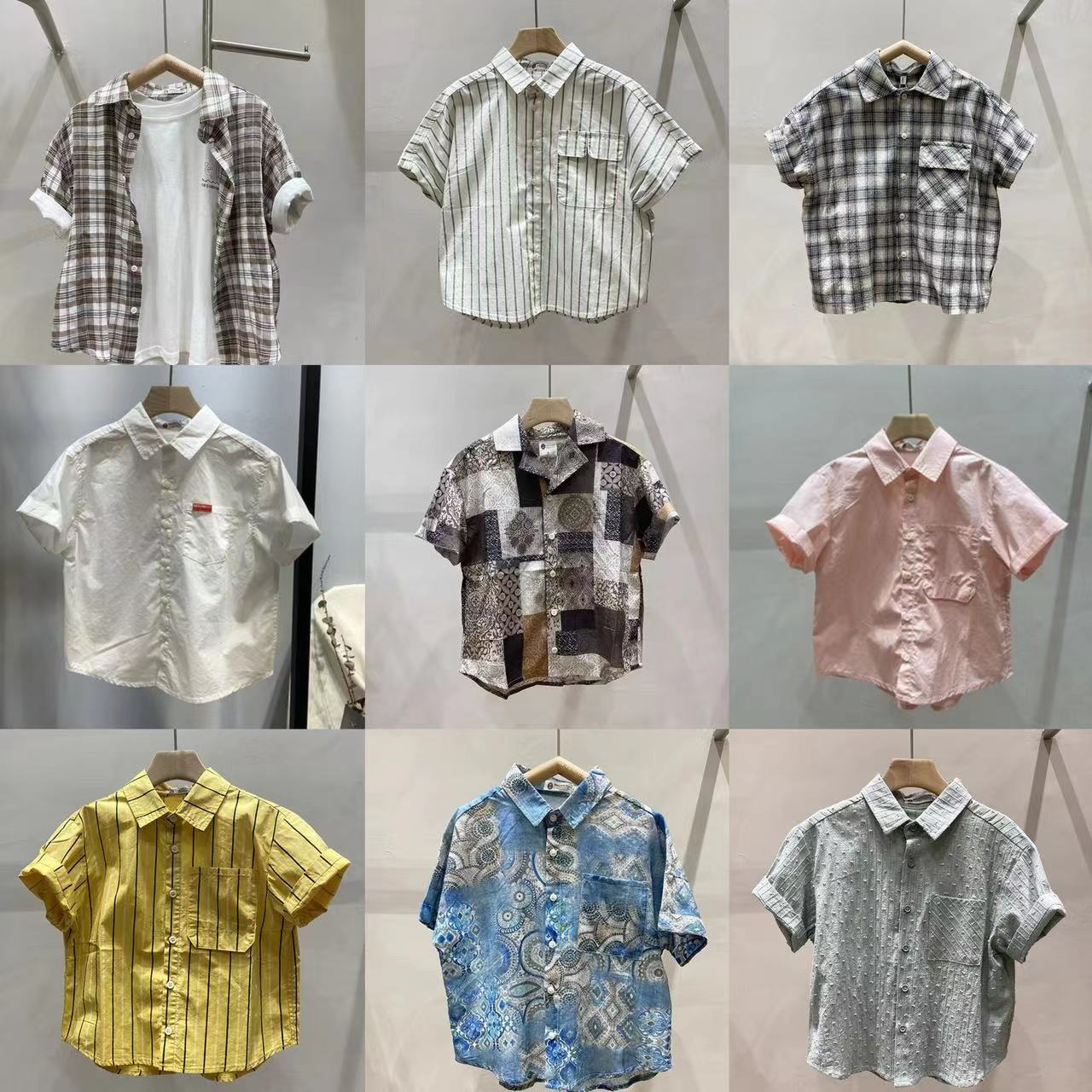 简历家纯棉休闲竖条儿童短袖衬衣