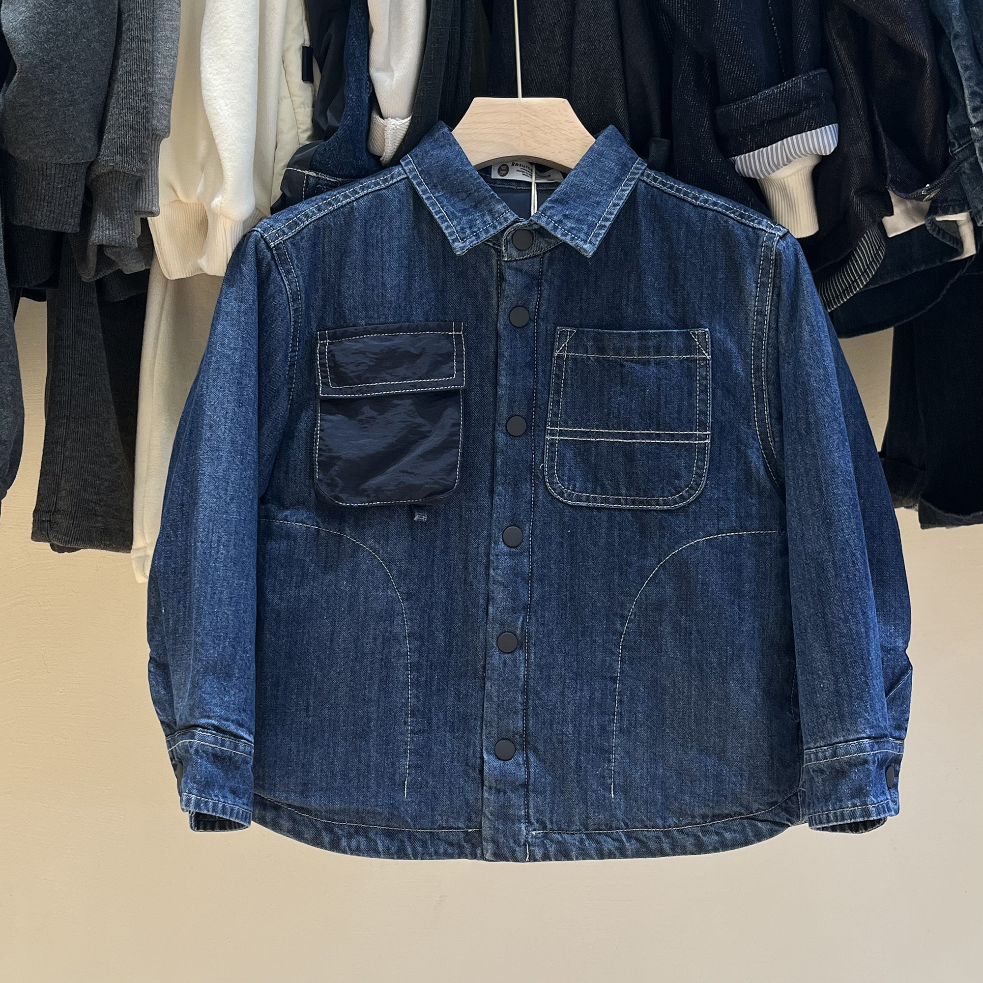 儿童加厚夹棉牛仔衬衫宝宝棉服