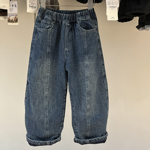 简历家织样童装冬季儿童韩版加厚蓝色牛仔裤宝宝加绒柔软保暖长裤