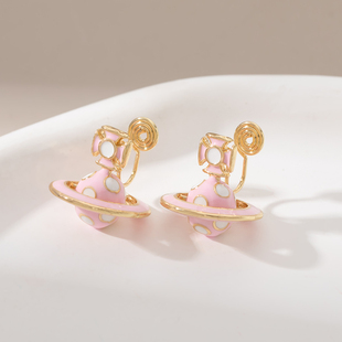 动漫卡通风小行星耳夹粉白波点十字喇叭耳环女萌趣梦幻无耳洞耳饰