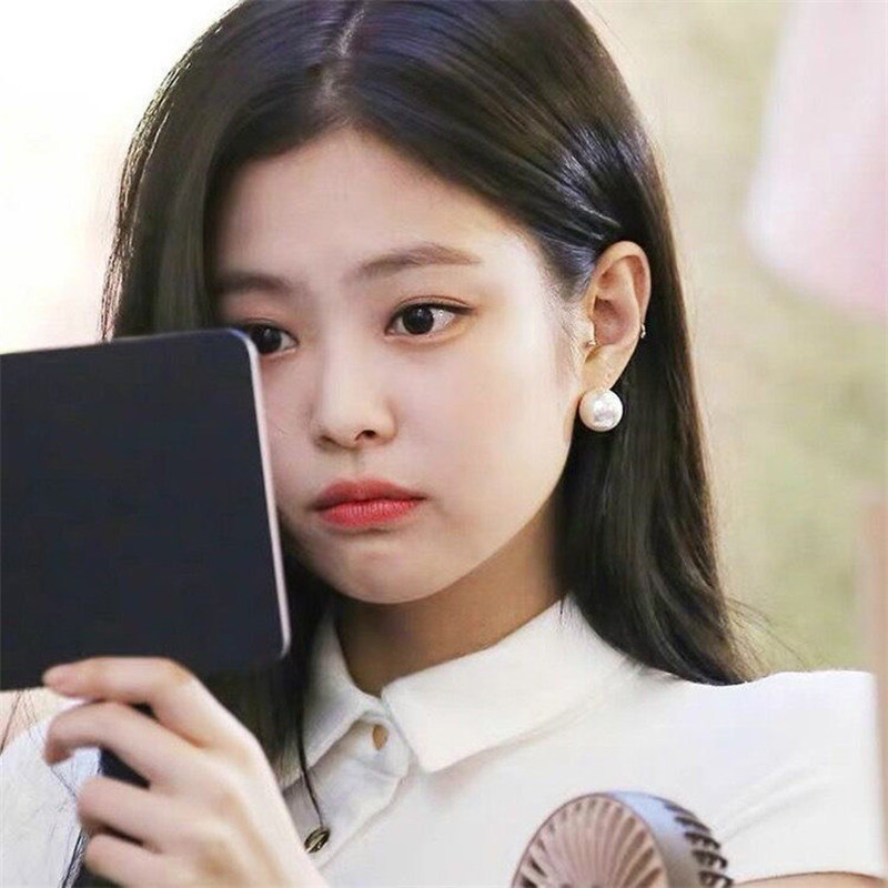 jenine金智妮同款耳环~简约珍珠气质个性耳钉蚊香盘耳夹无耳洞女