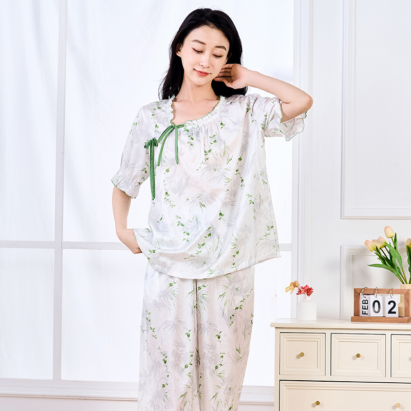 睡衣夏天高级感宽松女士天丝家居服春夏舒适薄款短袖七八分裤遮肉