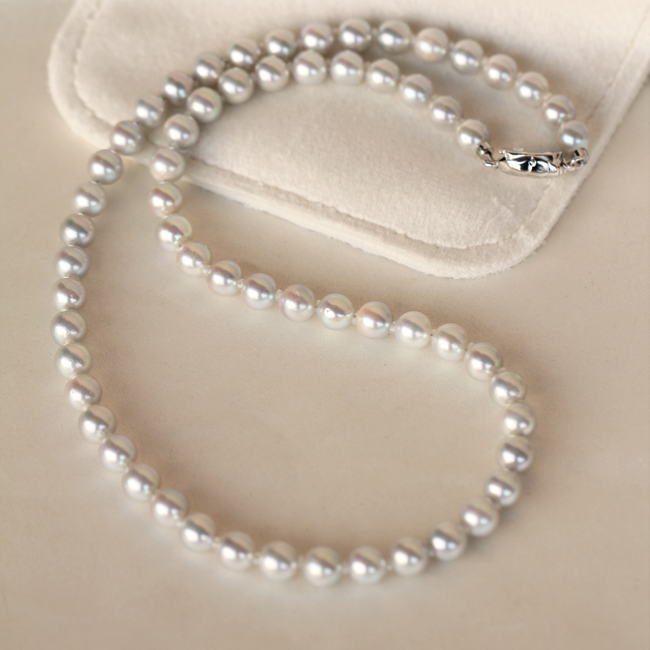 日本海水akoya真多麻珍珠项链6-7mm 银灰蓝色颈链