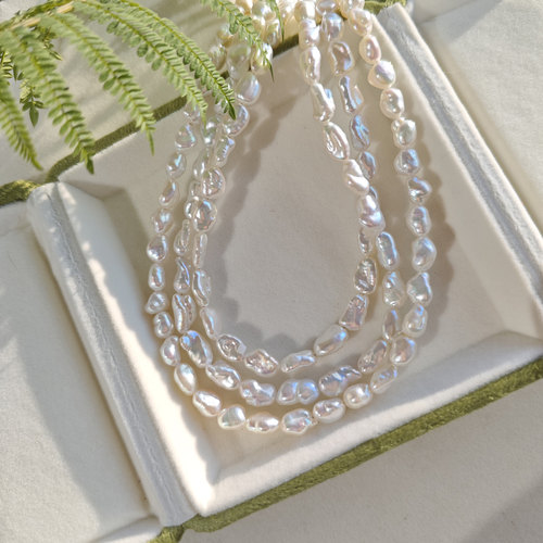 炫银光！100%平替海水澳白keshi天然极光淡水keshi碎银子珍珠项链