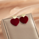 复古法式 红色爱心耳环新年喜庆独特高级感秋冬款 蚊香盘耳夹无耳洞