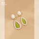 珍珠绿色水滴耳坠耳钉女时尚 宫廷风气质法式 花朵蚊香盘无耳洞耳夹
