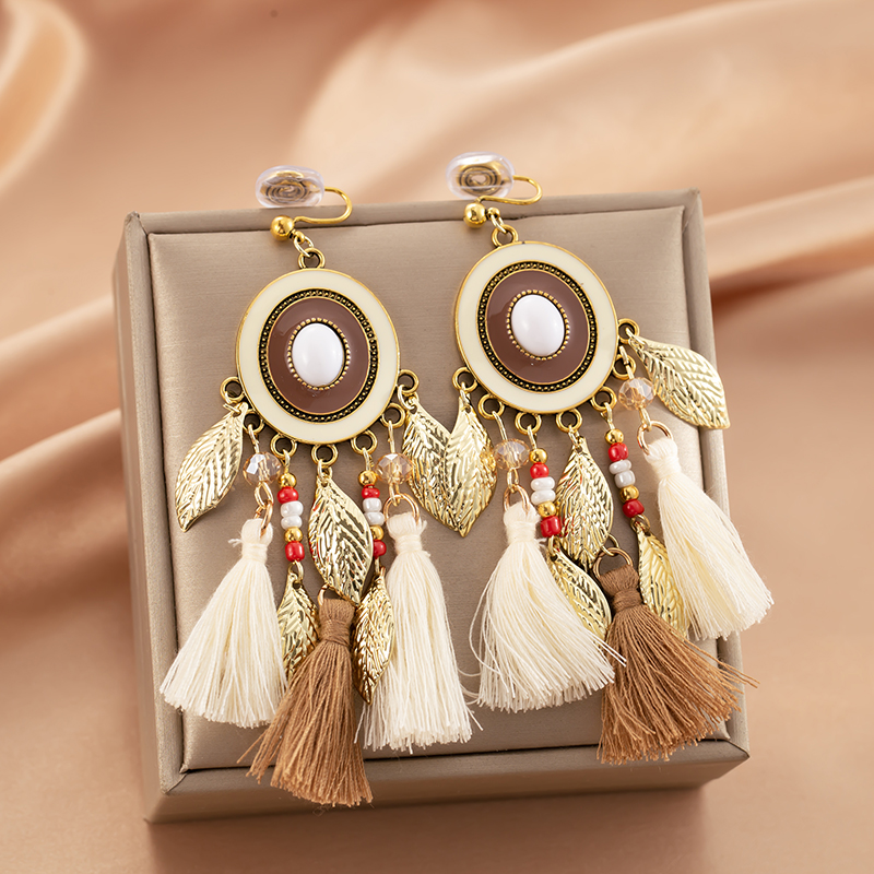 民族风长款流苏树叶蚊香盘耳夹