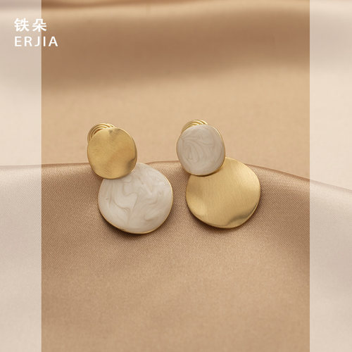 复古港风撞色圆片蚊香盘耳夹