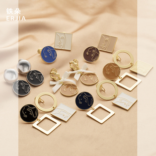 文艺设计感人像几何耳钉时尚个性高级感创意优雅蚊香盘无耳洞耳夹