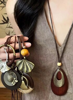 马鞭链新中式禅意木质吊坠项链