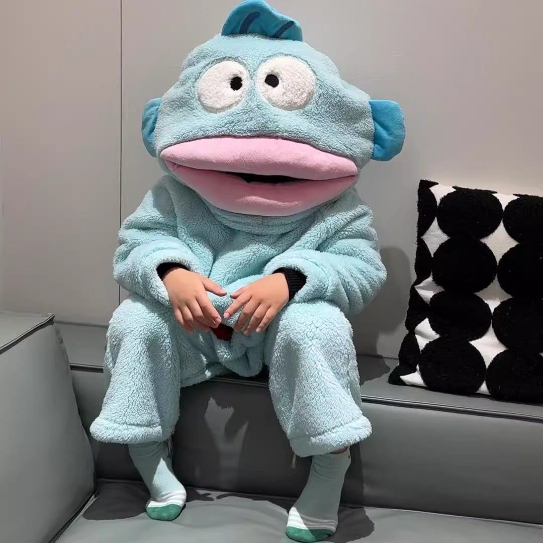 新款儿童汉顿丑鱼连体女珊瑚绒加厚大嘴鱼睡衣秋冬季卡通搞怪睡袍