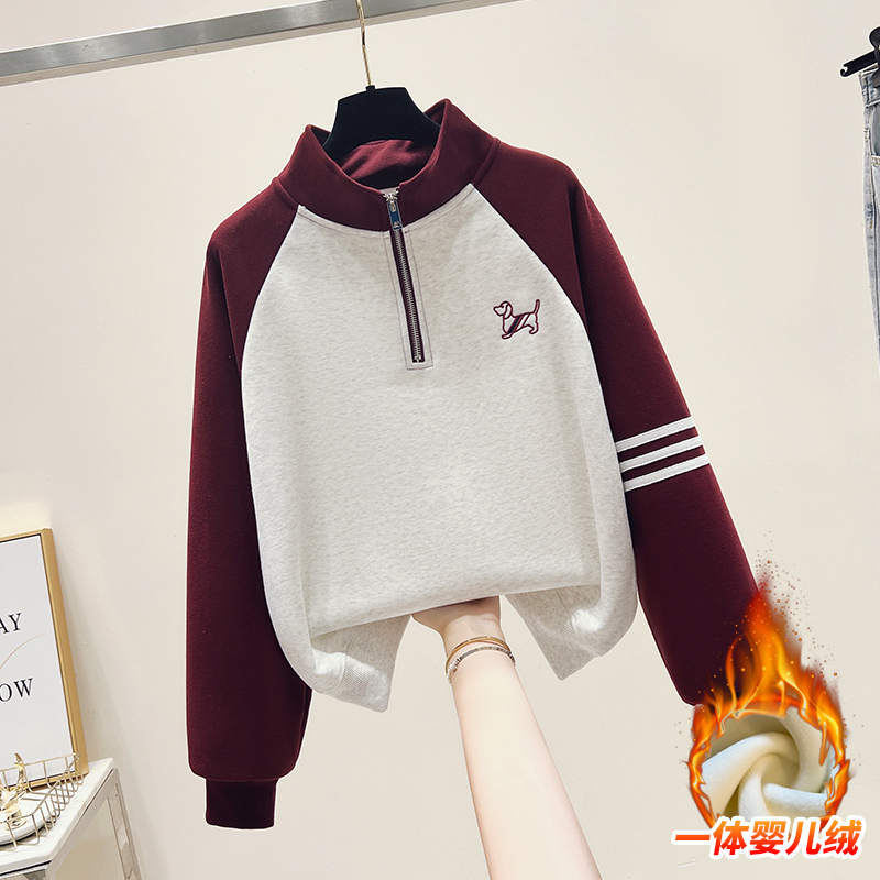 加绒加厚纯棉立领卫衣女