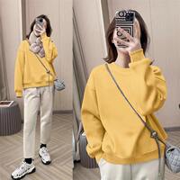 A pure cotton, fleece and thickened hoodie for women in autumn and winter, with a round neck and a loose, stylish and slimming pullover inside. A simple solid-colored top is trendy thumbnail 5