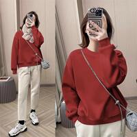 A pure cotton, fleece and thickened hoodie for women in autumn and winter, with a round neck and a loose, stylish and slimming pullover inside. A simple solid-colored top is trendy thumbnail 7