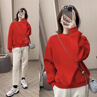 A pure cotton, fleece and thickened hoodie for women in autumn and winter, with a round neck and a loose, stylish and slimming pullover inside. A simple solid-colored top is trendy thumbnail 6