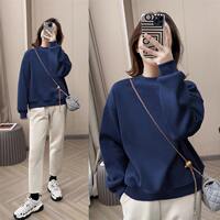 A pure cotton, fleece and thickened hoodie for women in autumn and winter, with a round neck and a loose, stylish and slimming pullover inside. A simple solid-colored top is trendy thumbnail 8