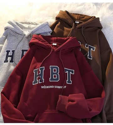 字母印花卫衣加绒加厚连帽