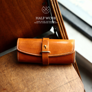 HALF 植鞣头层牛皮眼镜盒抗压复古手工墨镜老花镜收纳盒真皮 WORK