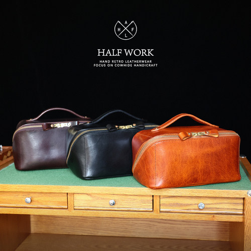 头层牛皮化妆包便携式手提