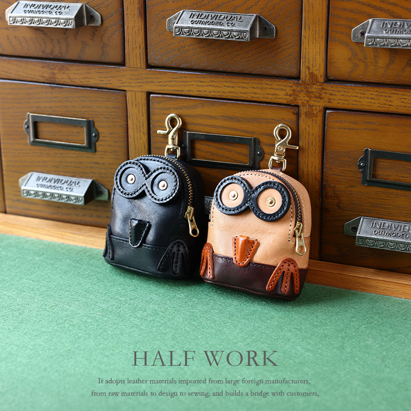 真皮猫头鹰钥匙包牛皮耳机包