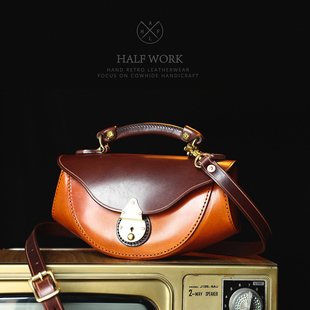 真皮小船包头层牛皮斜挎小包手工手提单肩包 一帆风顺 HALF WORK