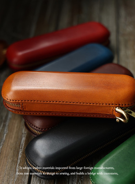 日系复古 真皮眼镜盒抗压牛皮手工高级感便携防压近视墨镜收纳盒