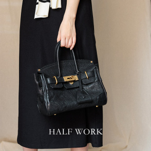 HALF 头层马皮铂金包真皮复古水洗做旧凯莉包单肩斜挎手提包 WORK