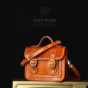 复古剑桥包女植鞣油蜡牛皮真皮手工单肩手提包斜挎 经典 HALF WORK