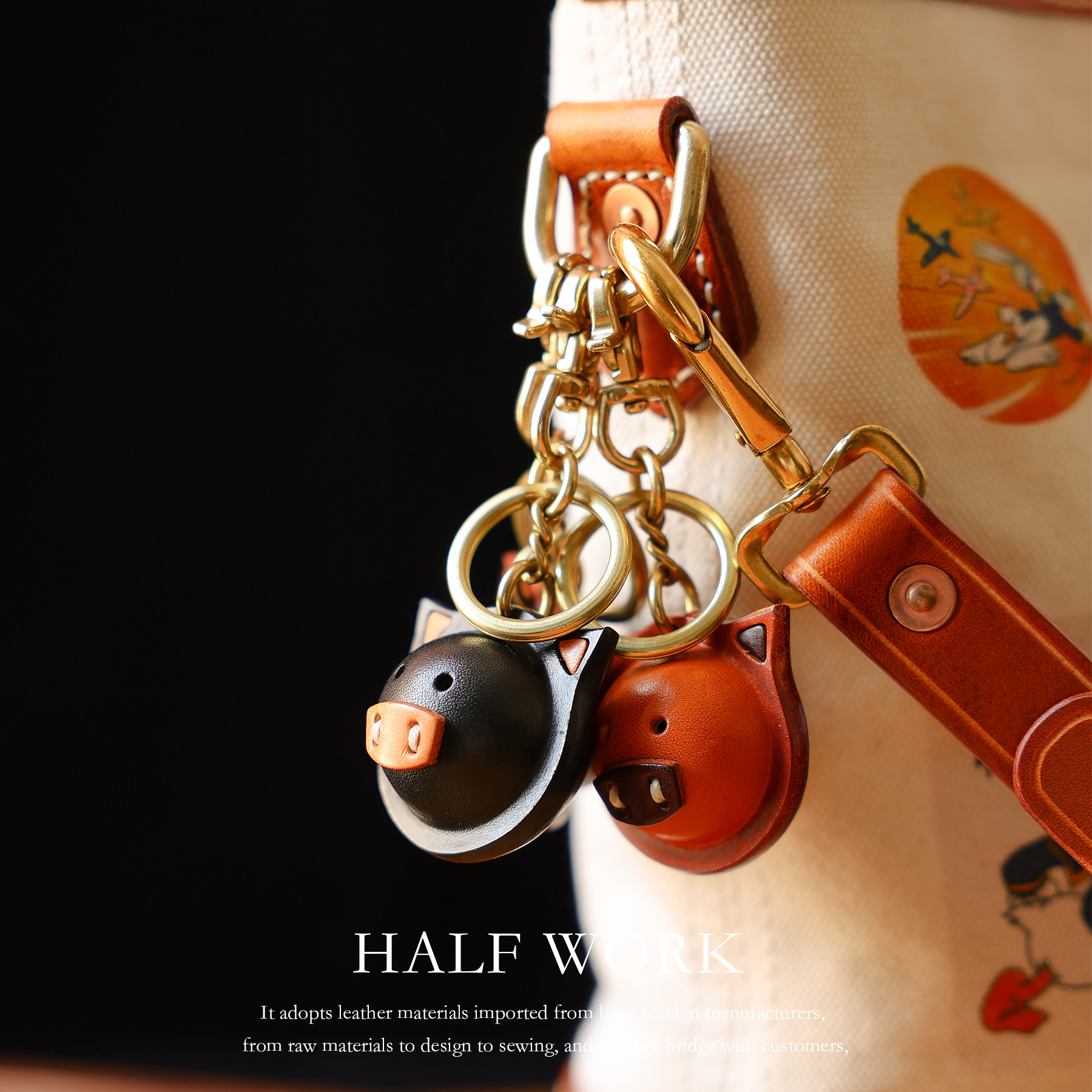 头层牛皮精致卡通铃铛钥匙挂扣