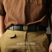 HALFWORK头层油蜡牛皮合页扣绅士皮带复古纯铜自动扣真皮手工腰带