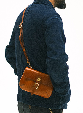 【金晨同款】进口头层牛皮全皮复古斜挎包女士手工单肩包机能包